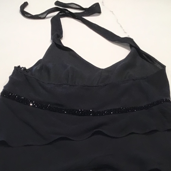 Kenneth Cole Black halter tank with black accent beading and ruffles - Picture 4 of 5